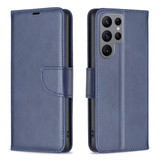 For Samsung Galaxy S24 Ultra Case - Lambskin Texture, Folio PU Leather Wallet Cover with Card Slots, Lanyard, Blue | iCoverLover.com.au