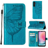 For Samsung Galaxy A15 5G & A15 4G Case - Embossed Butterfly, Folio Wallet PU Leather Cover, Stand, Blue | iCoverLover.com.au