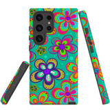 Retro Floral Design Tough Protective Cover for Galaxy S24 Ultra, S24+ Plus, S24 | Vintage Charm