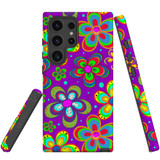 Purple Floral Design Tough Protective Cover for Galaxy S24 Ultra, S24+ Plus, S24 | Stylish Safety