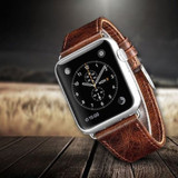 For Apple Watch Series 9, 41-mm Case, Genuine Leather Oil Wax Strap, Dark Brown | iCoverLover.com.au