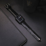 For Apple Watch Series 8, 41-mm Case, Genuine Leather Oil Wax Rounded Strap, Black | iCoverLover.com.au