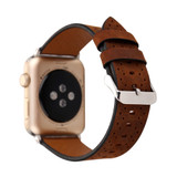 For Apple Watch SE (2nd Gen), 40-mm Case, PerForated Genuine Leather Watch Band, Coffee | iCoverLover.com.au