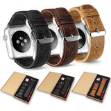 For Apple Watch SE (2nd Gen), 40-mm Case, Genuine Leather Oil Wax Strap, Dark Brown | iCoverLover.com.au