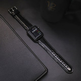 For Apple Watch Series 1, 38-mm Case, Genuine Leather Oil Wax Rounded Strap, Black | iCoverLover.com.au