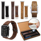 For Apple Watch Series 2, 38-mm Case, Genuine Leather Oil Wax Strap, Dark Brown | iCoverLover.com.au
