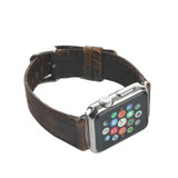 For Apple Watch SE (2nd Gen), 44-mm Case, Genuine Leather Oil Wax Rounded Strap, Dark Brown | iCoverLover.com.au
