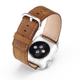 For Apple Watch SE (2nd Gen), 44-mm Case, Premium Genuine Leather Strap, Brown | iCoverLover.com.au