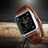 For Apple Watch Series 6, 44-mm Case, Genuine Leather Oil Wax Strap, Dark Brown | iCoverLover.com.au