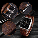 For Apple Watch Series 4, 44-mm Case, Genuine Leather Oil Wax Strap, Dark Brown | iCoverLover.com.au