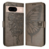 For Google Pixel 8a Case, Butterfly Embossed Folio PU Leather Wallet Cover, Grey | iCoverLover.com.au
