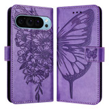For Google Pixel 9 Pro XL Case, Butterfly Emboss PU Leather Wallet Cover, Purple | iCoverLover.com.au