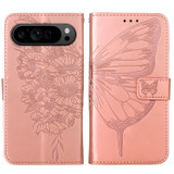 For Google Pixel 9 Pro 5G Case, Butterfly Emboss PU Leather Wallet Cover, Rose Gold | iCoverLover.com.au