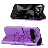 For Google Pixel 9 5G Case, Butterfly Emboss PU Leather Wallet Cover, Purple | iCoverLover.com.au