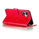 For iPhone 16 Case, Floral Lace Pattern PU Leather Wallet Cover, Red | iCoverLover.com.au