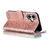 For iPhone 16 Case, Floral Lace Pattern PU Leather Wallet Cover, Rose Gold | iCoverLover.com.au