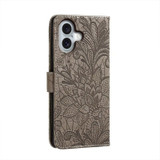 For iPhone 16 Case, Floral Lace Pattern PU Leather Wallet Cover, Grey | iCoverLover.com.au