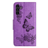 For Samsung Galaxy A36 5G Case - Embossed Butterflies, Folio Wallet PU Leather Cover, Stand, Purple | iCoverLover.com.au