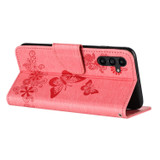 For Samsung Galaxy A36 5G Case - Embossed Butterflies, Folio Wallet PU Leather Cover, Stand, Pink | iCoverLover.com.au