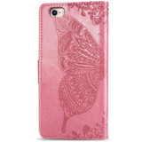 For iPhone 16e Folio PU Leather Case – Butterfly & Flower Embossed Design for Stylish Protection, Pink | iCoverLover.com.au