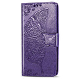 For iPhone 16e Folio PU Leather Case – Butterfly & Flower Embossed Design for Stylish Protection, Purple | iCoverLover.com.au
