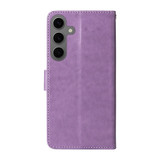 For Samsung Galaxy S25 PU Leather Case - Embossed Butterfly & Flower Design, Card Holder & Stand, Purple | iCoverLover.com.au