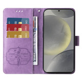 For Samsung Galaxy S25 PU Leather Case - Embossed Butterfly & Flower Design, Card Holder & Stand, Purple | iCoverLover.com.au
