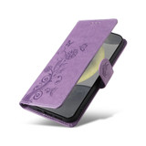 For Samsung Galaxy S25 PU Leather Case - Embossed Butterfly & Flower Design, Card Holder & Stand, Purple | iCoverLover.com.au