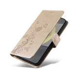 For Samsung Galaxy S25 PU Leather Case - Embossed Butterfly & Flower Design, Card Holder & Stand, Gold | iCoverLover.com.au