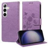 For Samsung Galaxy S25+ PU Leather Case - Embossed Butterfly & Flower Design, Card Holder & Stand, Purple | iCoverLover.com.au