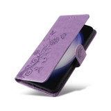 For Samsung Galaxy S25+ PU Leather Case - Embossed Butterfly & Flower Design, Card Holder & Stand, Purple | iCoverLover.com.au