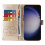 For Samsung Galaxy S25+ PU Leather Case - Embossed Butterfly & Flower Design, Card Holder & Stand, Gold | iCoverLover.com.au