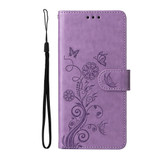 For Samsung Galaxy S25 Ultra PU Leather Case - Embossed Butterfly & Flower Design, Card Holder & Stand, Purple | iCoverLover.com.au