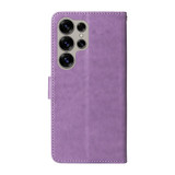 For Samsung Galaxy S25 Ultra PU Leather Case - Embossed Butterfly & Flower Design, Card Holder & Stand, Purple | iCoverLover.com.au