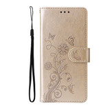 For Samsung Galaxy S25 Ultra PU Leather Case - Embossed Butterfly & Flower Design, Card Holder & Stand, Gold | iCoverLover.com.au