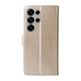 For Samsung Galaxy S25 Ultra PU Leather Case - Embossed Butterfly & Flower Design, Card Holder & Stand, Gold | iCoverLover.com.au