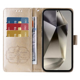 For Samsung Galaxy S25 Ultra PU Leather Case - Embossed Butterfly & Flower Design, Card Holder & Stand, Gold | iCoverLover.com.au