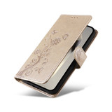 For Samsung Galaxy S25 Ultra PU Leather Case - Embossed Butterfly & Flower Design, Card Holder & Stand, Gold | iCoverLover.com.au