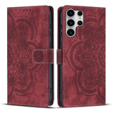 For Samsung Galaxy S25 Ultra PU Leather Case - Embossed Mandala, Card Holder & Stand, Red | iCoverLover.com.au