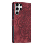 For Samsung Galaxy S25 Ultra PU Leather Case - Embossed Mandala, Card Holder & Stand, Red | iCoverLover.com.au