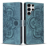 For Samsung Galaxy S25 Ultra PU Leather Case - Embossed Mandala, Card Holder & Stand, Blue | iCoverLover.com.au