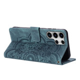 For Samsung Galaxy S25 Ultra PU Leather Case - Embossed Mandala, Card Holder & Stand, Blue | iCoverLover.com.au
