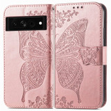 For Google Pixel 7 Case, Butterfly Embossed Cover, Stand, Rose Gold | Wallet Cases | iCoverLover.com.au