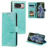 For Google Pixel 10 Pro Artisan Wallet Case, Embossed Floral PU Leather with Secure Lanyard & Stand, Green | iCoverLover.com.au