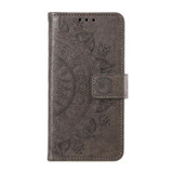 For Google Pixel 10 Pro Artisan Wallet Case, Embossed Floral PU Leather with Secure Lanyard & Stand, Grey | iCoverLover.com.au