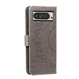 For Google Pixel 10 Pro XL Artisan Wallet Case, Embossed Floral PU Leather with Secure Lanyard & Stand, Grey | iCoverLover.com.au