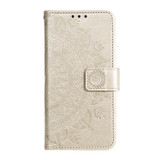 For Google Pixel 10 Artisan Wallet Case, Embossed Floral PU Leather with Secure Lanyard & Stand, Gold | iCoverLover.com.au