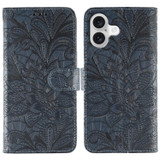 For iPhone 17 Wallet Case - Elegant Lace Flower PU Leather Folio Cover, Dark Blue | iCoverLover.com.au
