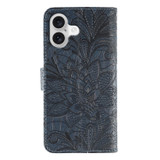 For iPhone 17 Wallet Case - Elegant Lace Flower PU Leather Folio Cover, Dark Blue | iCoverLover.com.au