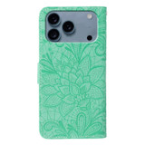 For iPhone 17 Pro Max Wallet Case - Elegant Lace Flower PU Leather Folio Cover, Green | iCoverLover.com.au
